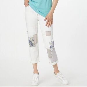 Logo Boyfriend Jeans Alabaster White Size 16p Patchwork Embroidery